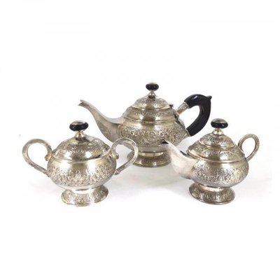 Silver Arabic Style Tea Service Set - 4 Pieces-WMV-1127192