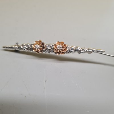 Silver Brochette with Gold Rosettes and Diamonds, 1900s-VHW-2041823