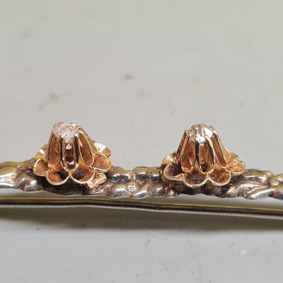 Silver Brochette with Gold Rosettes and Diamonds, 1900s-VHW-2041823