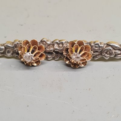 Silver Brochette with Gold Rosettes and Diamonds, 1900s-VHW-2041823