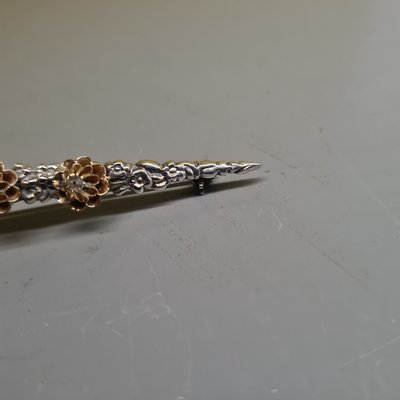 Silver Brochette with Gold Rosettes and Diamonds, 1900s-VHW-2041823