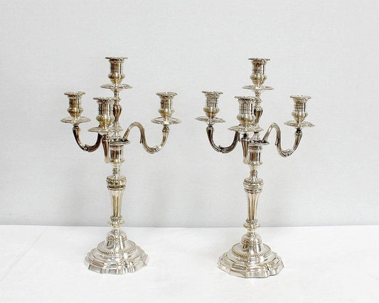 Silver Bronze Candelabra, Late 19th Century, Set of 2