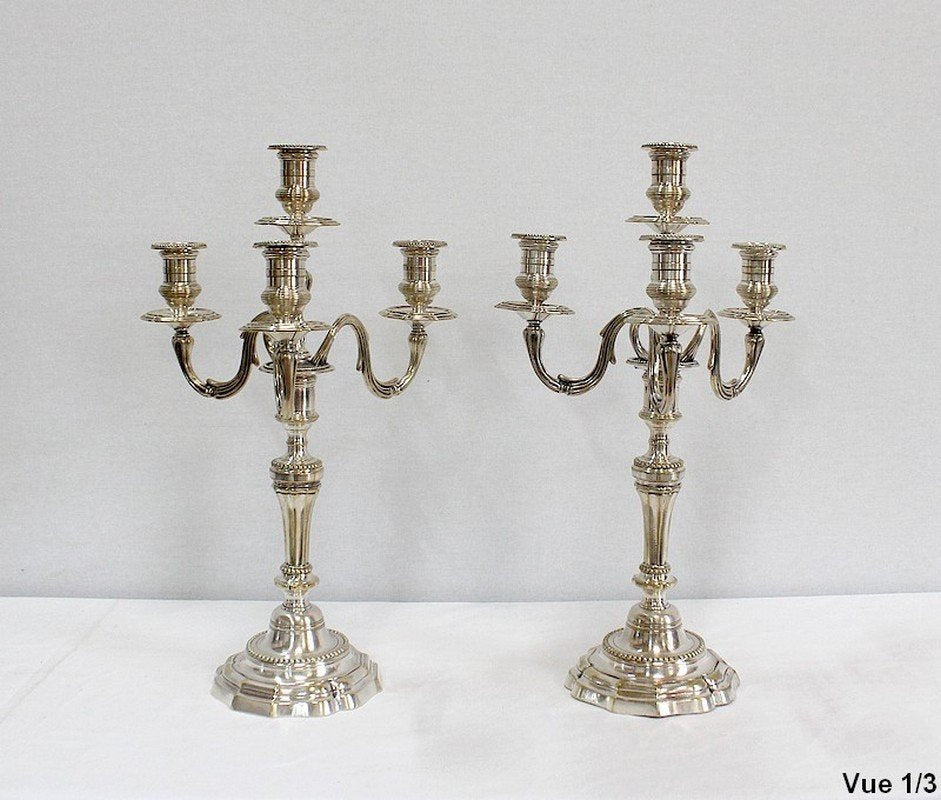 Silver Bronze Candelabra, Late 19th Century, Set of 2