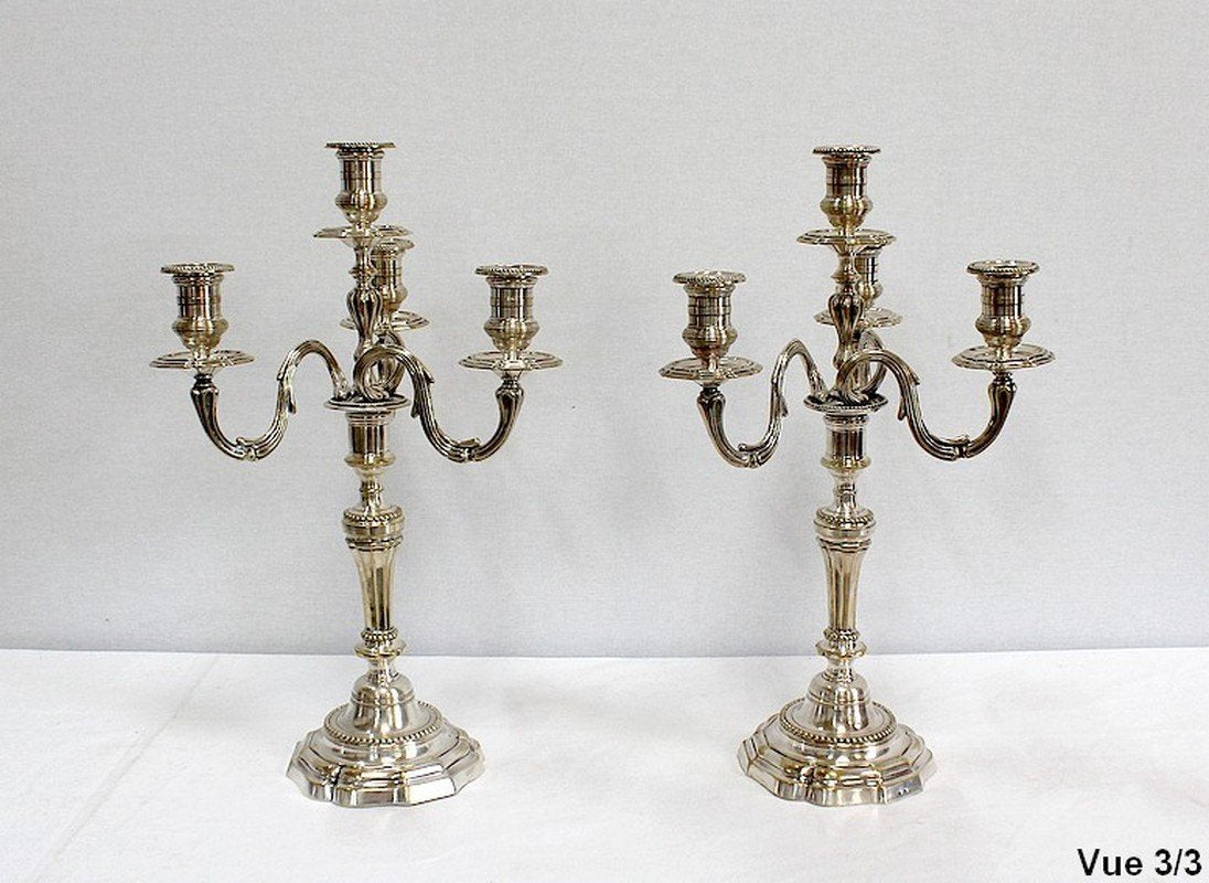 Silver Bronze Candelabra, Late 19th Century, Set of 2