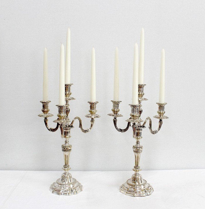 Silver Bronze Candelabra, Late 19th Century, Set of 2