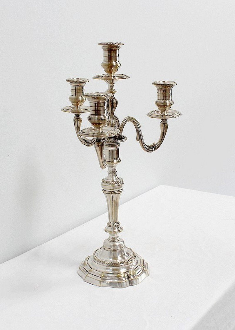 Silver Bronze Candelabra, Late 19th Century, Set of 2