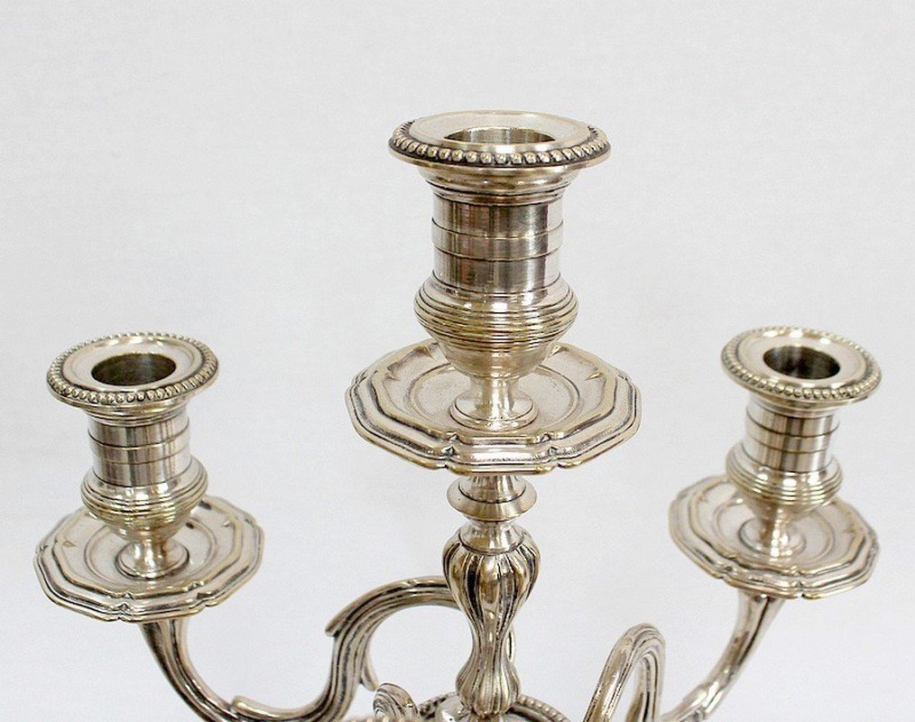 Silver Bronze Candelabra, Late 19th Century, Set of 2