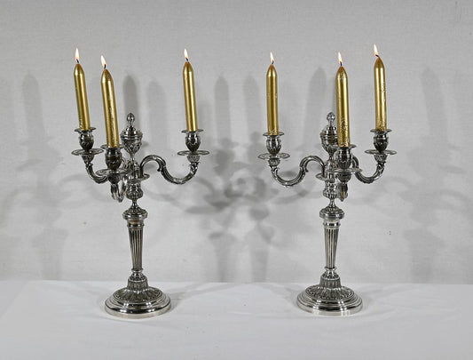 Silver Bronze Candleholders, Late 19th Century, Set of 2