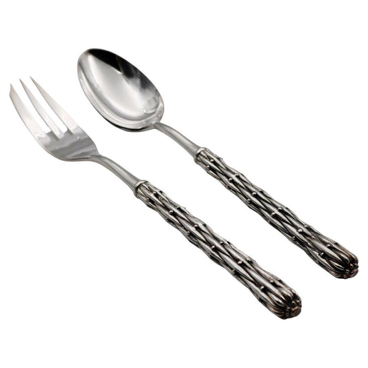 Silver Bronze Serving Spoon and Fork by Richard Lauret, Set of 2