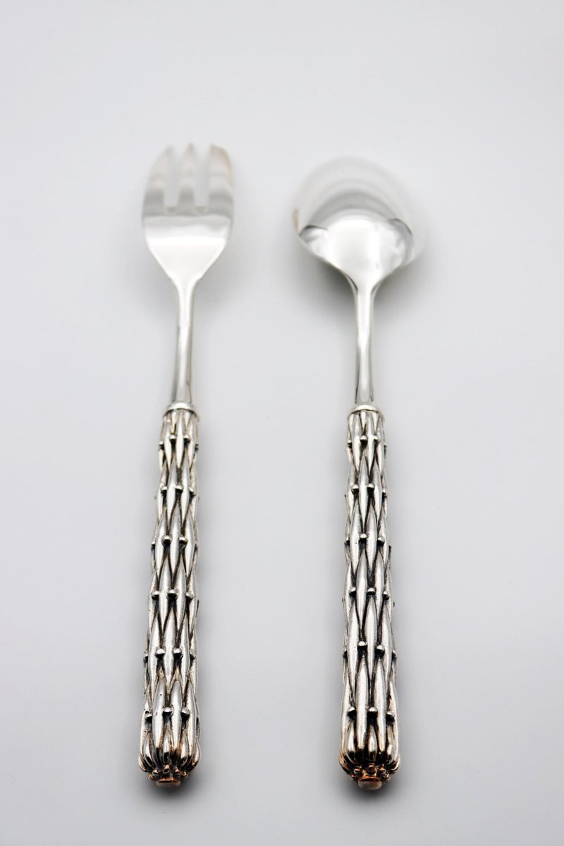 Silver Bronze Serving Spoon and Fork by Richard Lauret, Set of 2