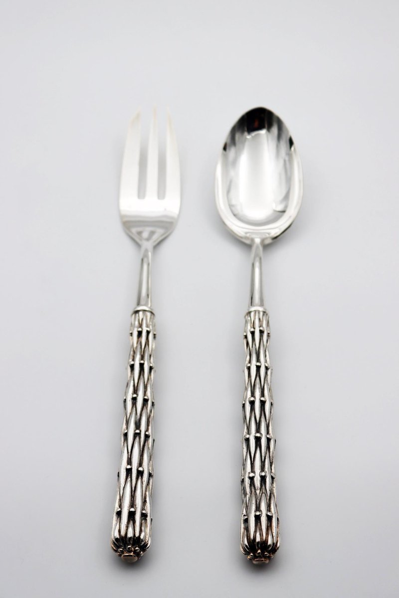 Silver Bronze Serving Spoon and Fork by Richard Lauret, Set of 2