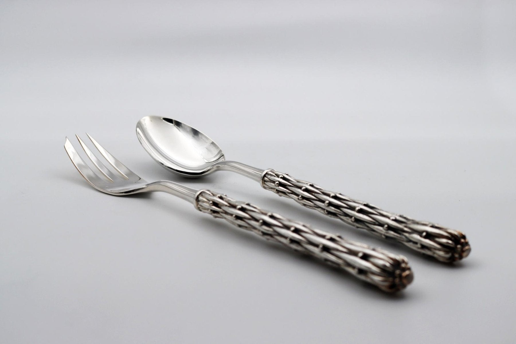 Silver Bronze Serving Spoon and Fork by Richard Lauret, Set of 2