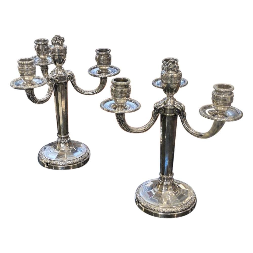 Silver Candelabras in Louis XVI Style, Set of 2