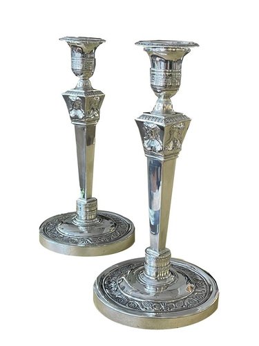 Silver Candleholders, France, 1870s, Set of 2