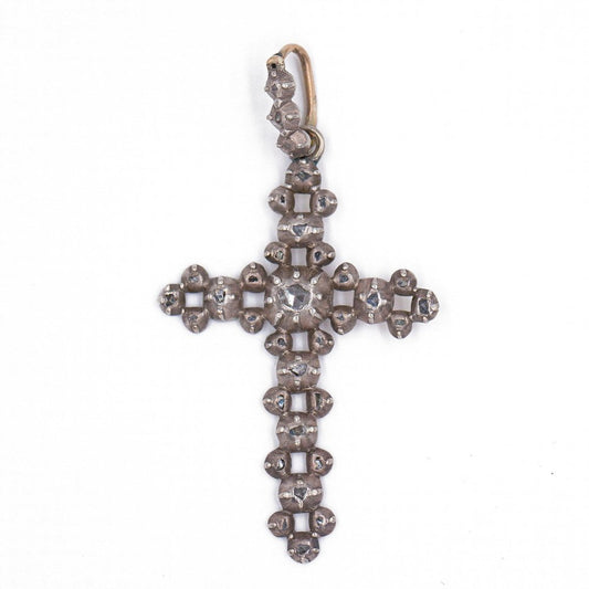 Silver Cross Pendant with Rosette Cut Diamonds, 1800s