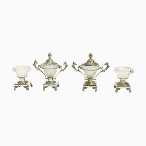 Silver & Crystal Serving Set with 2 Small Candy Dishes and 2 Salt Cellars, Set of 4-UCH-1224607