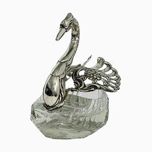 Silver & Crystal Swan Basket by Albert Bodemer, Germany-UCH-1224898