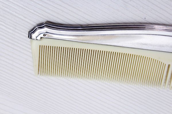 Silver Hand Mirror and Comb, 1930s, Set of 2-BQF-1727774