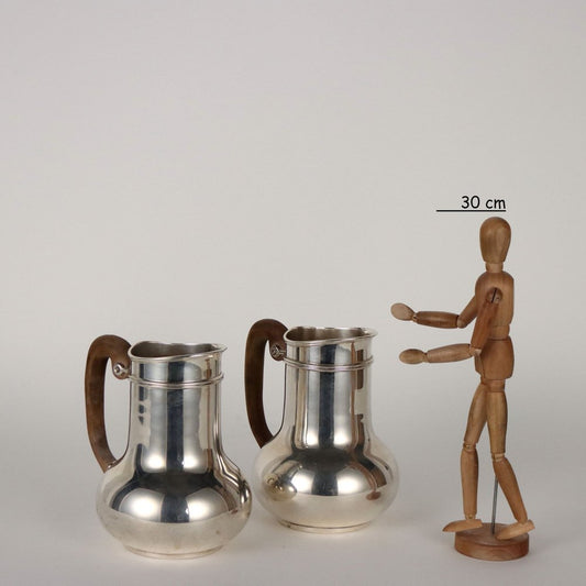 Silver Jugs with Wooden Handles from Teghini, Florence, 1900s, Set of 2