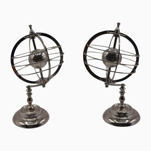 Silver Lacquered Metal Rotating World Globe, Set of 2-TCS-1148407