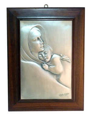 Silver Madonna and Child Engraving from Ottaviani, 1960s-GKB-838384