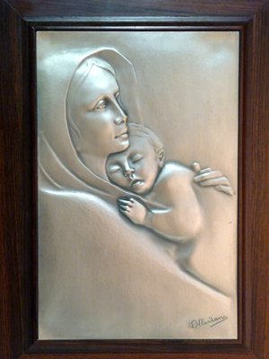 Silver Madonna and Child Engraving from Ottaviani, 1960s-GKB-838384