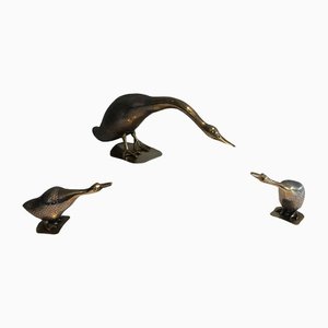 Silver Metal and Brass Ducks, Set of 3-BA-1365412