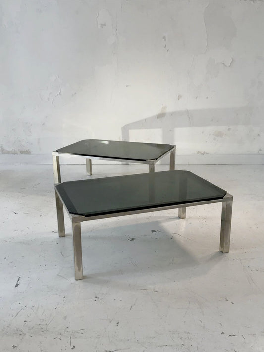 Silver Metal & Black Glass Side Tables from by Maison Jansen, 1970s, Set of 2