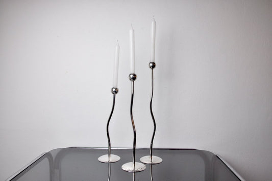 Silver Metal Candlesticks from Mesa, Italy, 1980s, Set of 3