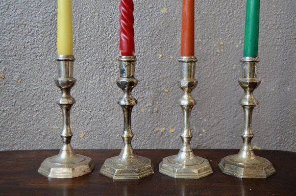 Silver Metal Candlesticks, Set of 4-AIU-1342232