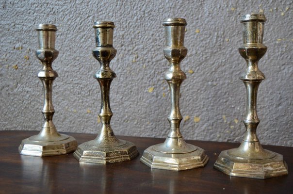 Silver Metal Candlesticks, Set of 4-AIU-1342232