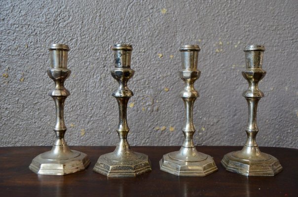 Silver Metal Candlesticks, Set of 4-AIU-1342232