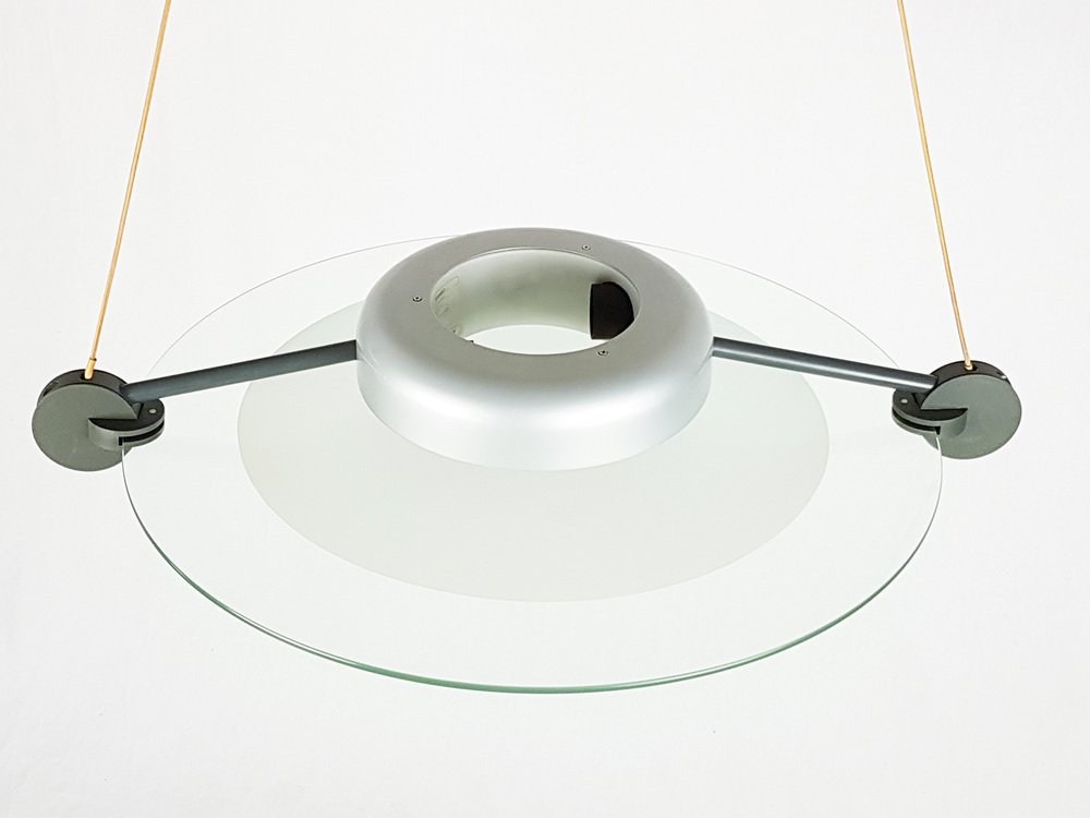 Silver Metal & Sandblasted Glass Cyclos Pendant Lamp by Michele De Lucchi for Artemide, 1985