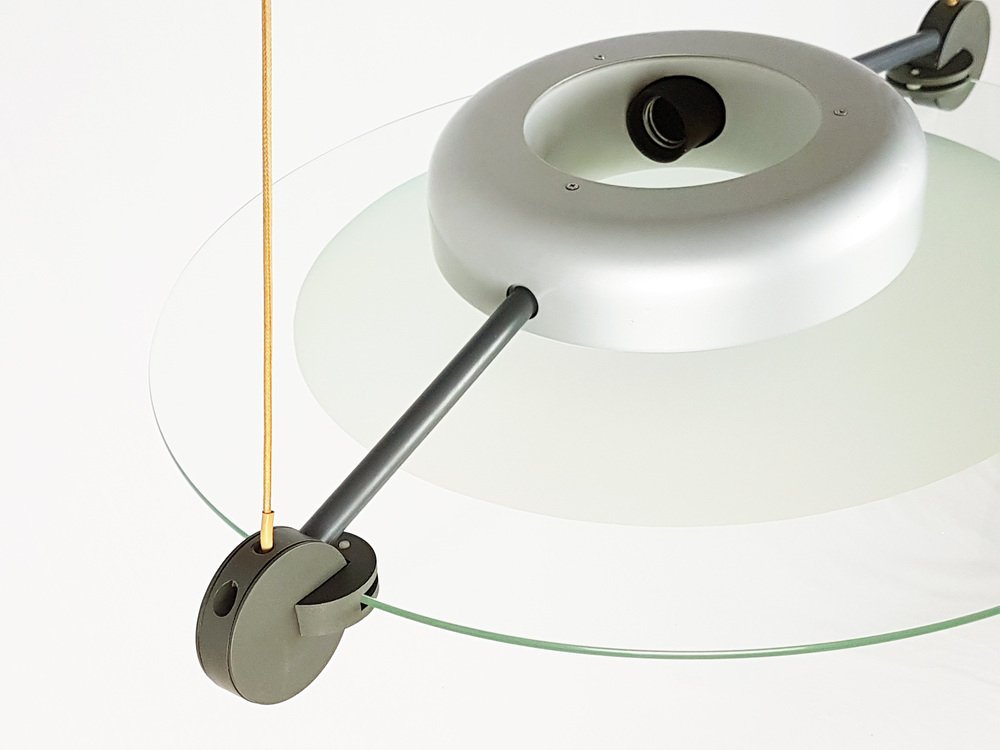 Silver Metal & Sandblasted Glass Cyclos Pendant Lamp by Michele De Lucchi for Artemide, 1985