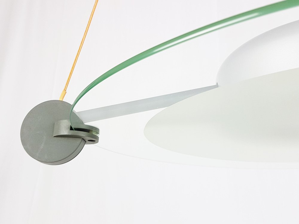 Silver Metal & Sandblasted Glass Cyclos Pendant Lamp by Michele De Lucchi for Artemide, 1985