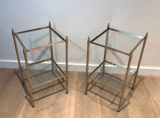 Silver Metal Side Tables attributed to Maison Jansen, Set of 2-BA-1365376