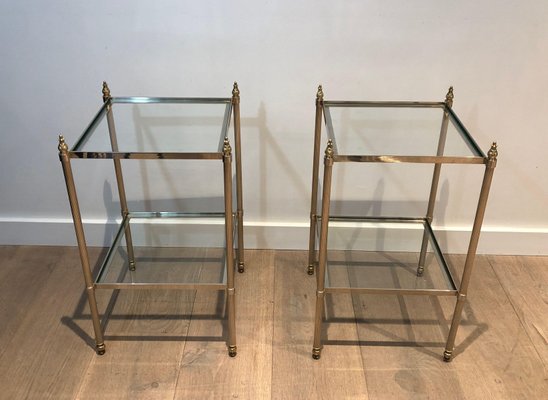 Silver Metal Side Tables attributed to Maison Jansen, Set of 2-BA-1365376