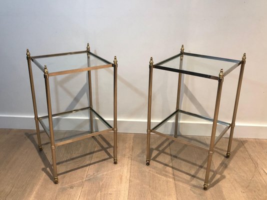 Silver Metal Side Tables attributed to Maison Jansen, Set of 2-BA-1365376