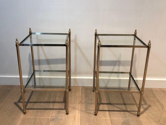 Silver Metal Side Tables attributed to Maison Jansen, Set of 2-BA-1365376