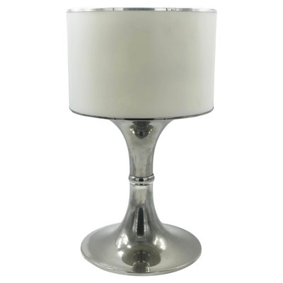 Silver Metal Table Lamp with White Acrylic Shade, Italy, 1970s-YUW-1785933