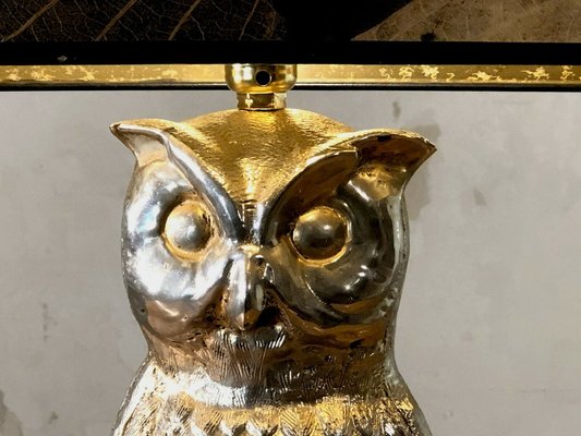 Silver Metsl Owl Table Lamp, France, 1960s-NLF-827449