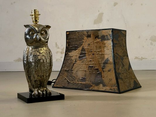 Silver Metsl Owl Table Lamp, France, 1960s-NLF-827449