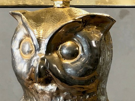 Silver Metsl Owl Table Lamp, France, 1960s-NLF-827449