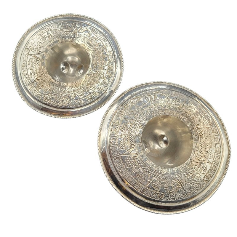 Silver Mexican Hat with Aztec Calendar Engraving, Set of 2