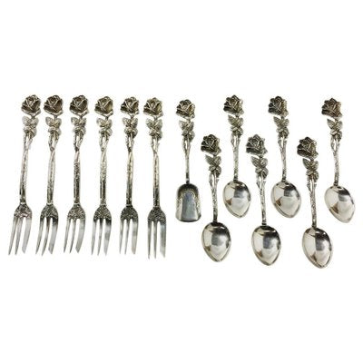 Silver Pastry Forks, Teaspoons and Sugar Scoop by Christoph Widmann, Germany, Set of 13-UCH-1224475