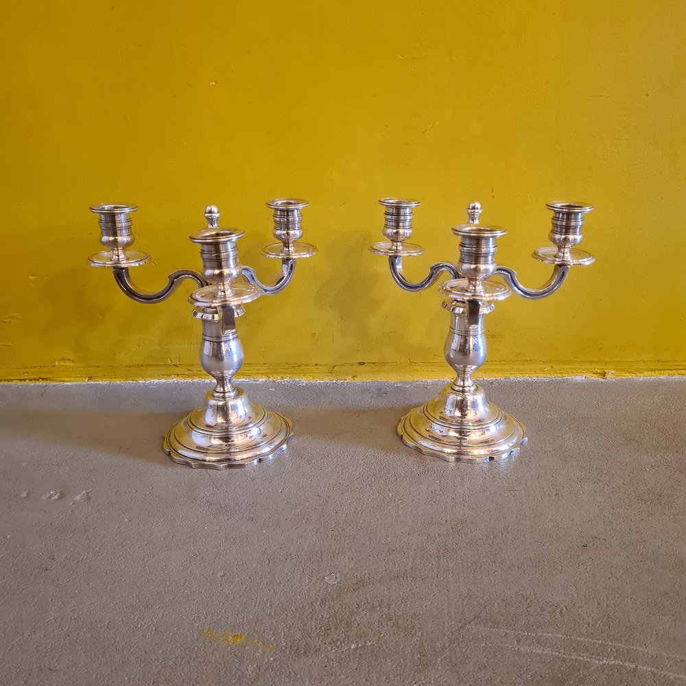 Silver-Plated 3-Light Candleholders, 1980s, Set of 2