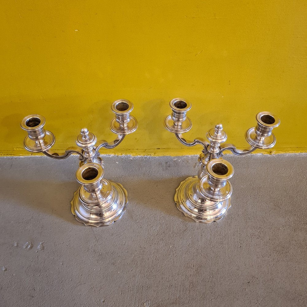 Silver-Plated 3-Light Candleholders, 1980s, Set of 2