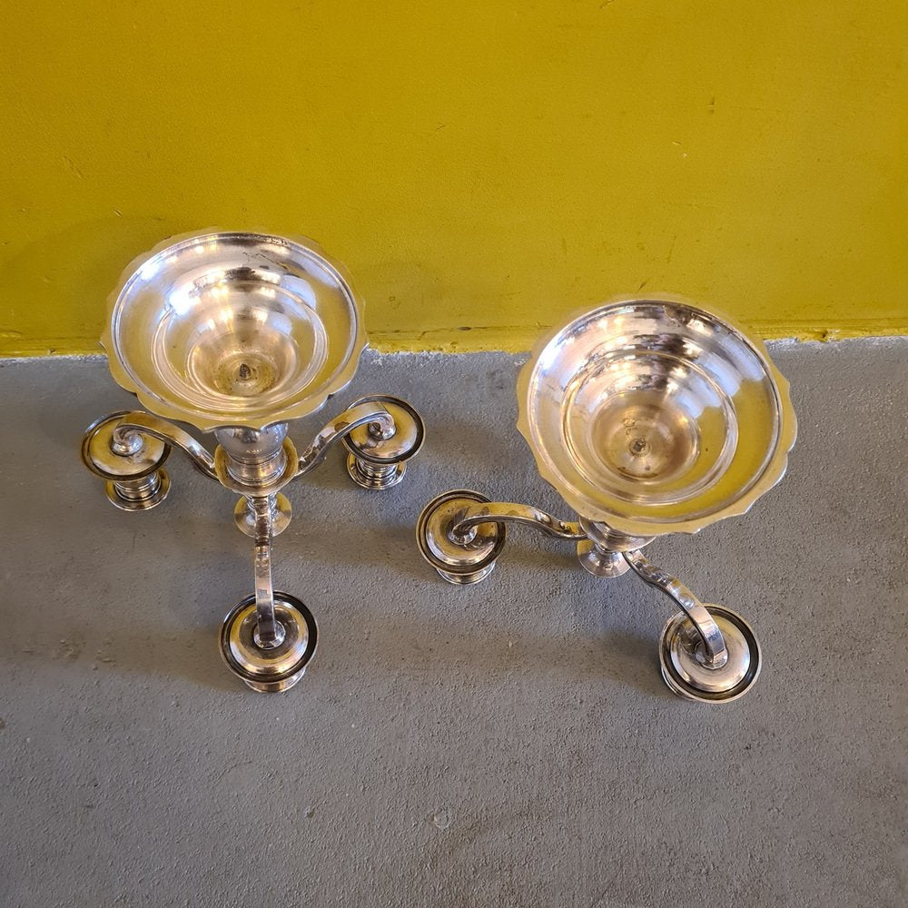 Silver-Plated 3-Light Candleholders, 1980s, Set of 2