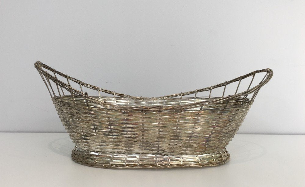 Silver-Plated Bottle Holder & Basket, 1960s, Set of 2