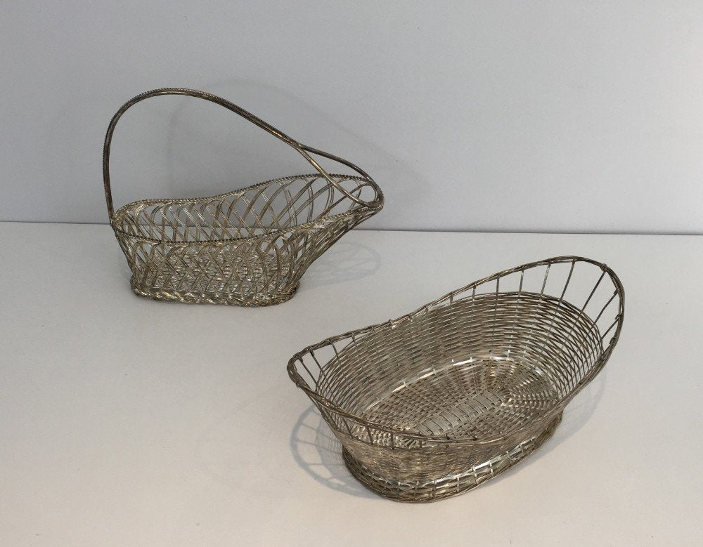 Silver-Plated Bottle Holder & Basket, 1960s, Set of 2